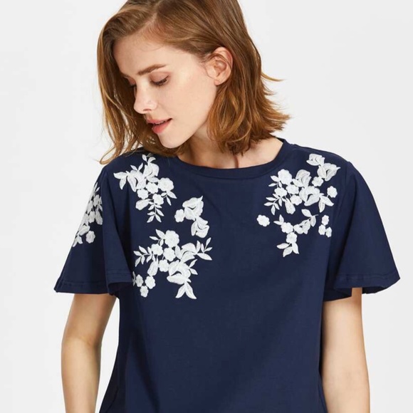 SHEIN Floral Embroidered Flutter Sleeve Tee - Picture 4 of 10